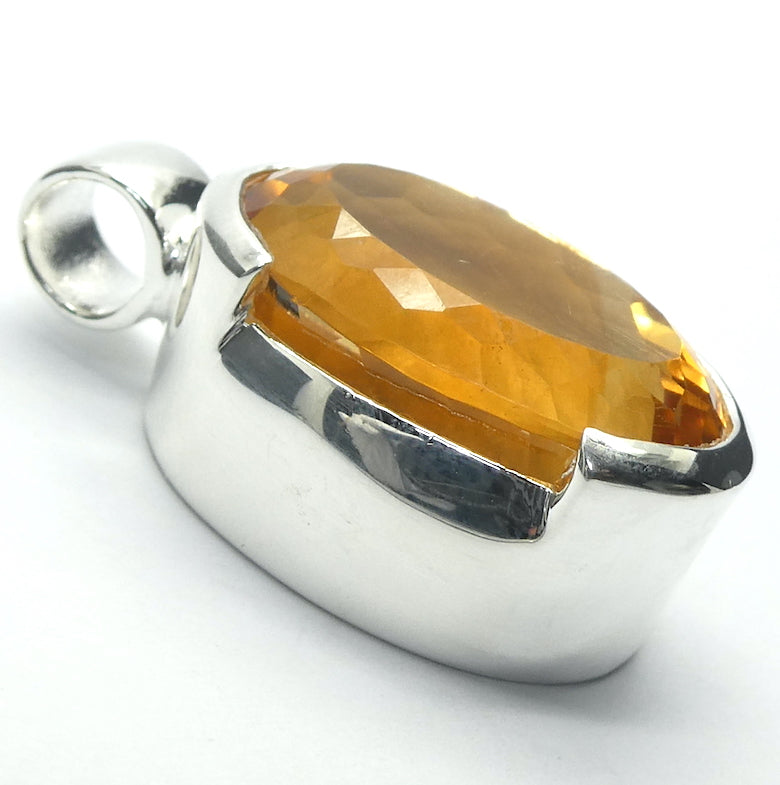 Citrine Pendant | Very Large Faceted Oval | Natural Gemstone | 925 Sterling Silver | Besel Set |  US Size 8.5 | AUS Size Q1/2 |  Abundant Energy | Repel Negativity | Positive Healing Energy | Aries Gemini Leo Libra | Genuine Gems from Crystal Heart Melbourne Australia  since 1986