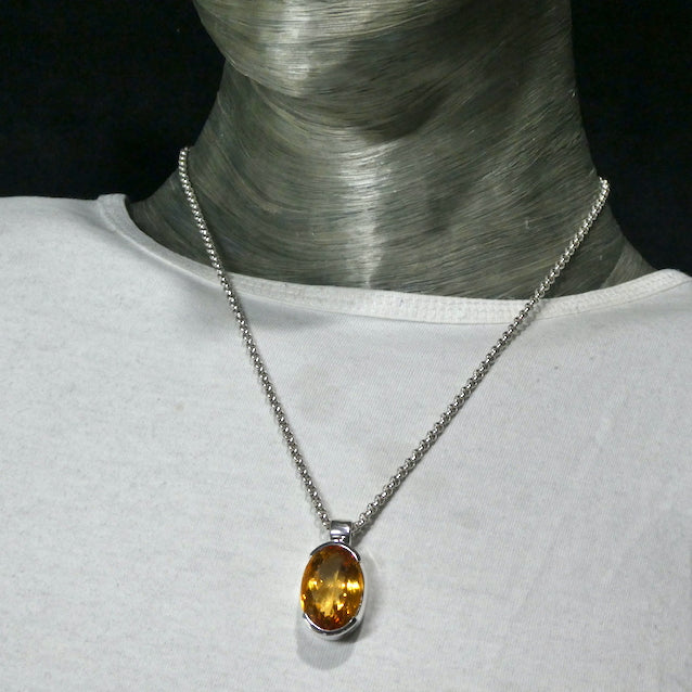 Citrine Pendant | Very Large Faceted Oval | Natural Gemstone | 925 Sterling Silver | Besel Set |  US Size 8.5 | AUS Size Q1/2 |  Abundant Energy | Repel Negativity | Positive Healing Energy | Aries Gemini Leo Libra | Genuine Gems from Crystal Heart Melbourne Australia  since 1986