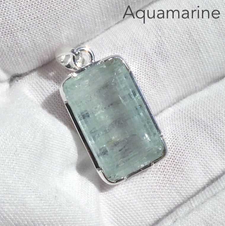 Aquamarine Pendant, Faceted Oblong, 925 Silver p1