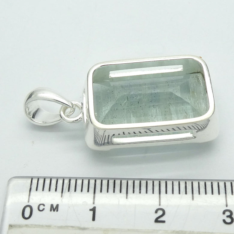 Aquamarine Gemstone Pendant | Faceted Oblong | 925 Sterling Silver | Nice Blue with reasonable transparency | Bezel Set | Open Back | Peaceful emotional guidance and integration | Flow through obstacles | Genuine Gemstones from Crystal Heart Melbourne Australia since 1986