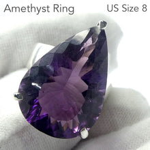 Load image into Gallery viewer, Amethyst Ring | Faceted Teardrop Gemstone | AAA Grade | Deep cut | Special fancy cut on reverse | 925 Sterling Silver | US Size 8 | AUS Size P1/2 | Mesmerising Beauty | Quality Silver Work | Genuine Gems from Crystal Heart Melbourne Australia since 1986