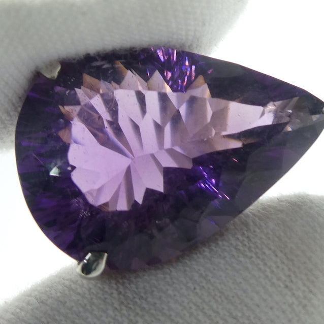 Amethyst Ring | Faceted Teardrop Gemstone | AAA Grade | Deep cut | Special fancy cut on reverse | 925 Sterling Silver | US Size 8 | AUS Size P1/2 | Mesmerising Beauty | Quality Silver Work | Genuine Gems from Crystal Heart Melbourne Australia since 1986