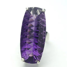 Load image into Gallery viewer, Amethyst Ring | Long Faceted Oblong Gemstone | AAA Grade | Deep cut | Special fancy cut on reverse | 925 Sterling Silver | US Size 8 | AUS Size P1/2 | Mesmerising Beauty | Quality Silver Work | Genuine Gems from Crystal Heart Melbourne Australia since 1986