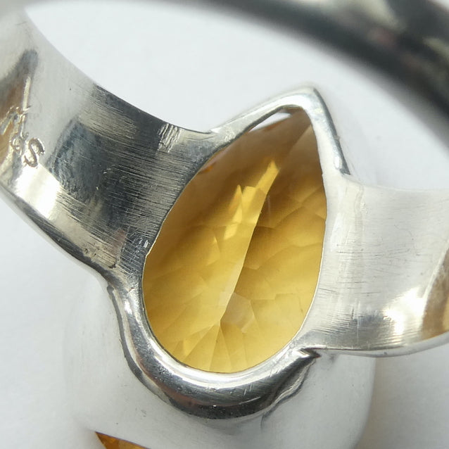 Citrine Ring | Faceted Teardrop | 925 Sterling Silver | Besel Set |  US Size 9 | AUS Size R1/2 | Natural Unheated stones, flawless, constant colour  | Abundant Energy Repel Negativity | Engender Confidence | Aries Gemini Leo Libra | Genuine Gems from Crystal Heart Melbourne Australia  since 1986