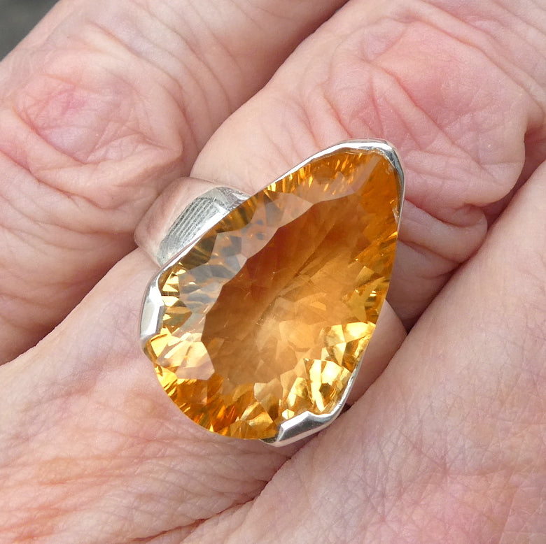 Citrine Ring | Faceted Teardrop | 925 Sterling Silver | Besel Set |  US Size 9 | AUS Size R1/2 | Natural Unheated stones, flawless, constant colour  | Abundant Energy Repel Negativity | Engender Confidence | Aries Gemini Leo Libra | Genuine Gems from Crystal Heart Melbourne Australia  since 1986