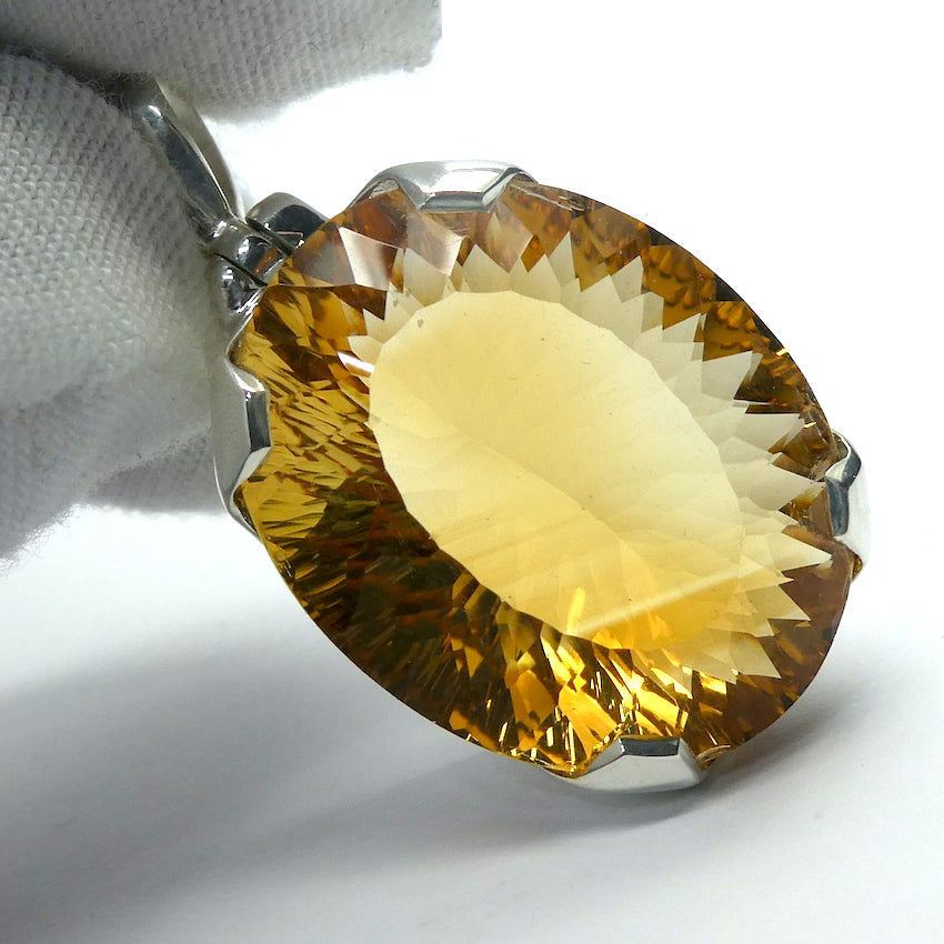 Citrine Pendant | Large Faceted Oval | Natural Gemstone | Special Cut | Mesmerising | 925 Sterling Silver | Abundant Energy | Repel Negativity | Positive Healing Energy | Aries Gemini Leo Libra | Genuine Gems from Crystal Heart Melbourne Australia  since 1986