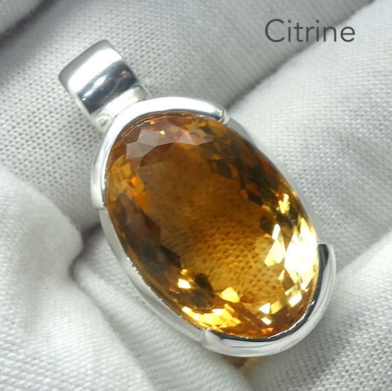 Citrine Pendant, Large Faceted Oval, 925 Silver K1