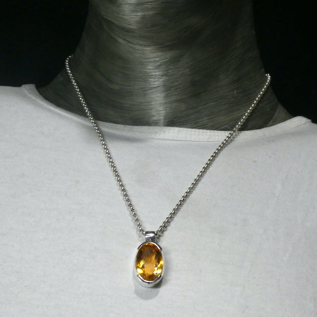 Citrine Pendant, Large Faceted Oval, 925 Silver K1