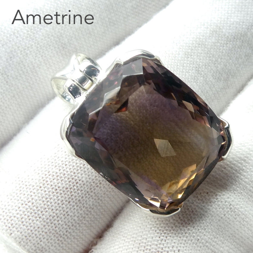 Ametrine Pendant | Faceted Oblong | Amethyst & Citrine Zoning | 925 Sterling Silver | Simple well made Besel Setting with classy hinged bail | Libra Stone | Genuine Stones from Crystal Heart Melbourne Australia since 1986