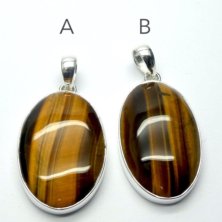 Tiger Eye Pendant | Good Chatoyancy |  Cabochon | 925 Sterling Silver | Bezel Set | Stimulate Mental & Emotional focus | study | Sports | Mind Body Integration | Health | Genuine Gems from Crystal Heart since 1986