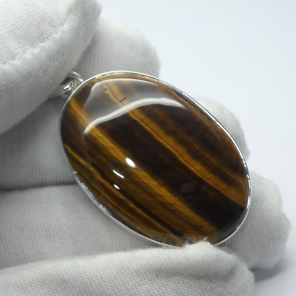 Tiger Eye Pendant | Good Chatoyancy |  Cabochon | 925 Sterling Silver | Bezel Set | Stimulate Mental & Emotional focus | study | Sports | Mind Body Integration | Health | Genuine Gems from Crystal Heart since 1986