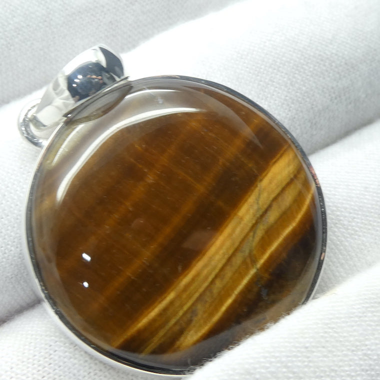 Tiger Eye Pendant, round Cabochon, 925 Silver s5