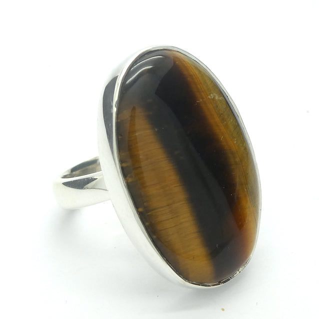 Tiger Eye Ring| Good Chatoyancy |  Cabochon | 925 Sterling Silver | Bezel Set | Adjustable Size US 7.5 to 8.5 | Stimulate Mental & Emotional focus | study | Sports | Mind Body Integration | Health | Genuine Gems from Crystal Heart since 1986