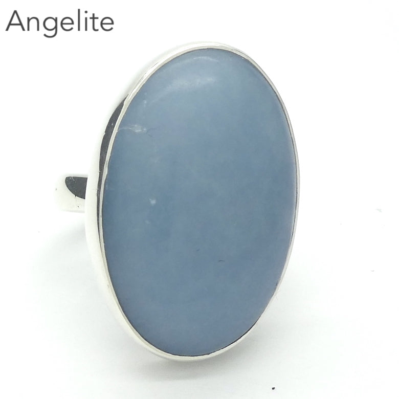 Angelite Ring Oval Cabochon 925 Sterling Silver US size 8 9 s2