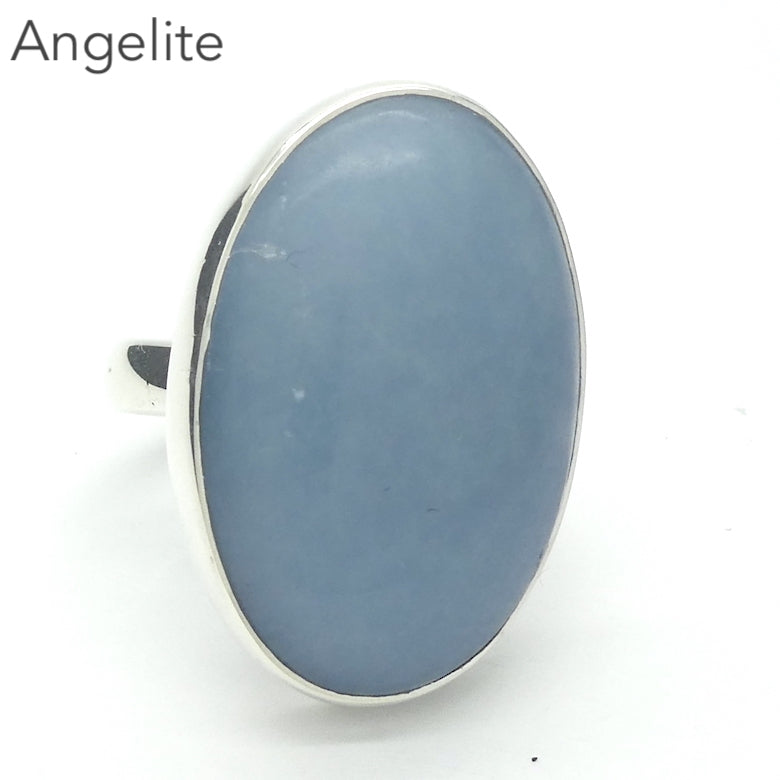 Angelite Ring | Oval Cabochon | 925 Sterling Silver | Light Blue Stone | Peaceful and Soothing | Wholesomeness and Contentment | Allowing Deep Healing and Intuitive or Angelic connection | Genuine gems from Crystal Heart Melbourne Australia since 1986