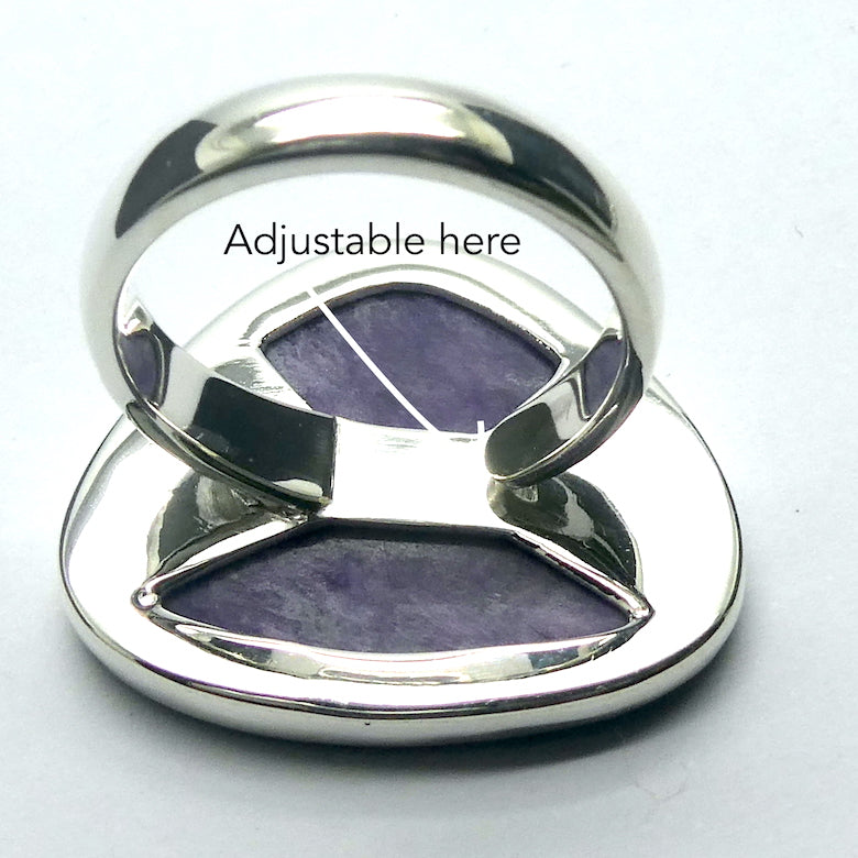 Charoite Ring Freeform Cabochon | 925 Sterling silver | Adjustable US Size 7 to 8 | Awaken Spiritual Powers | Courage on the Path | Genuine Gemstones from Crystal Heart Melbourne Australia since 1986