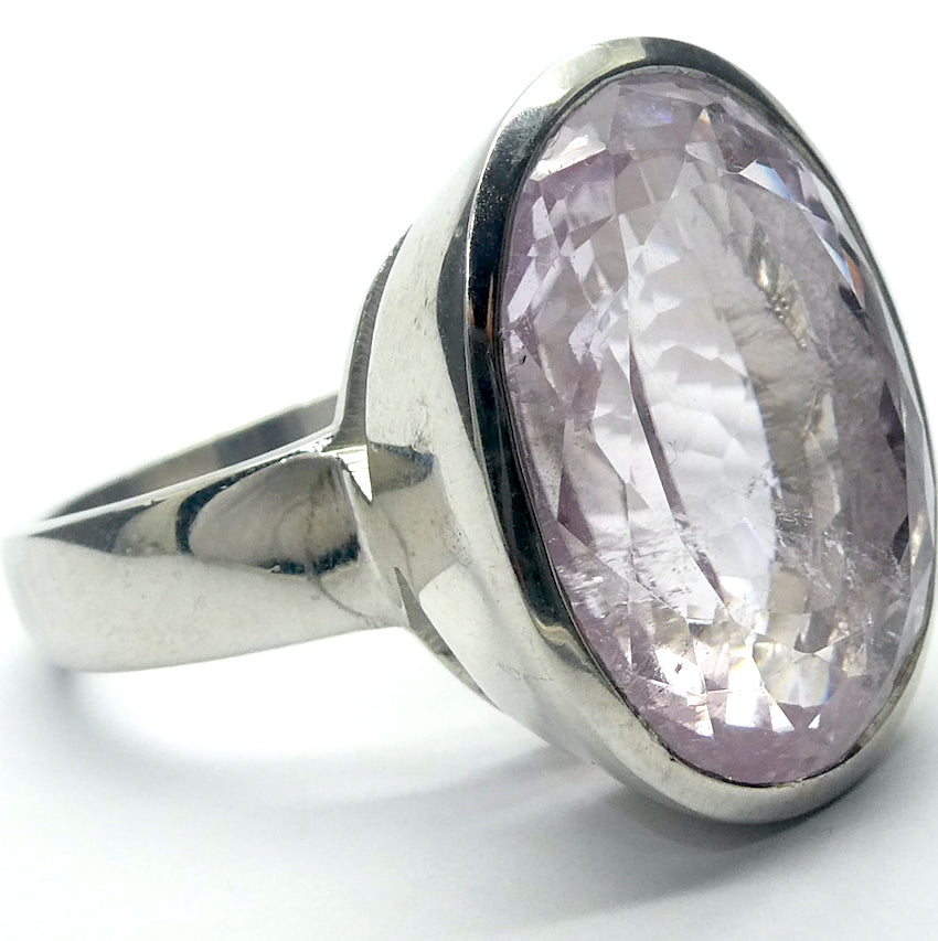 Kunzite Ring | Large Faceted Oval | 925 Sterling Silver | Deep Bezel Setting | US Size 8 | AUS Size P1/2 | Wisdom of the Heart | Taurus Scorpio Leo | Genuine Gems from Crystal heart Melbourne Australia since 1986