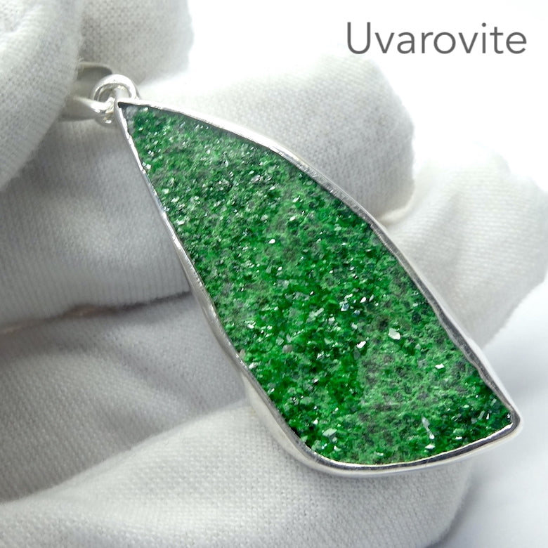 Uvarovite Cluster Pendant | Vivid Green Well Defined Small Crystals | 925 Sterling Silver | Rare Green Garnet | Genuine Gems from Crystal Heart Melbourne Australia since 1986