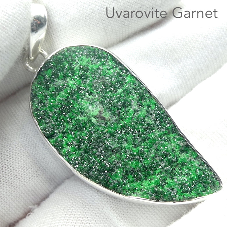 Uvarovite Cluster Pendant | Vivid Green Well Defined Small Crystals | 925 Sterling Silver | Rare Green Garnet | Genuine Gems from Crystal Heart Melbourne Australia since 1986