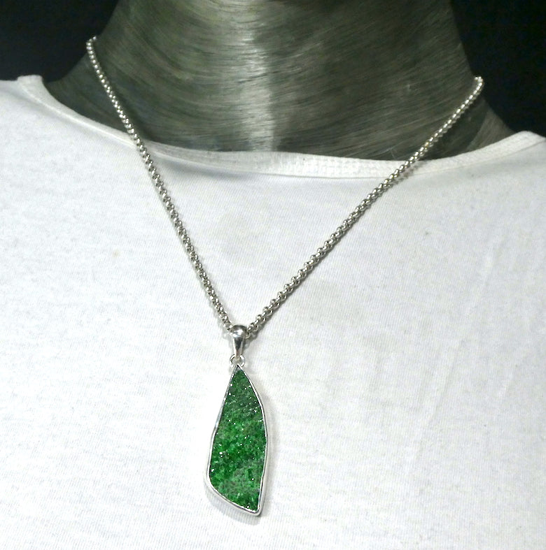 Uvarovite Cluster Pendant | Vivid Green Well Defined Small Crystals | 925 Sterling Silver | Rare Green Garnet | Genuine Gems from Crystal Heart Melbourne Australia since 1986