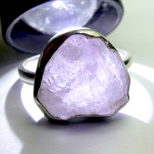 Load image into Gallery viewer, Kunzite Ring | Raw Natural Uncut Nugget | 925 Sterling Silver | Bezel Set | US Size 10 | AUS Size T1/2 | Wisdom of the Heart | Taurus Scorpio Leo | Genuine Gems from Crystal heart Melbourne Australia since 1986