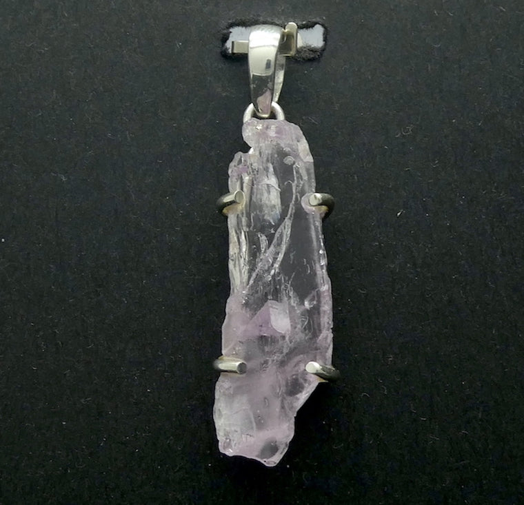 Kunzite Pendant, Raw Uncut Crystal, 925 Sterling Silver, s1