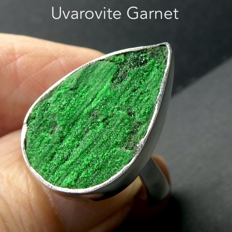 Uvarovite Garnet Cluster Ring | Vivid Green Well Defined Crystal Druze | Very Rare | 925 Sterling Silver | Adjustable Size | US 7 to US 8.5 | Genuine Gems from Crystal Heart Melbourne Australia since 1986