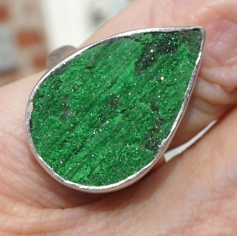 Uvarovite Garnet Cluster Ring | Vivid Green Well Defined Crystal Druze | Very Rare | 925 Sterling Silver | Adjustable Size | US 7 to US 8.5 | Genuine Gems from Crystal Heart Melbourne Australia since 1986