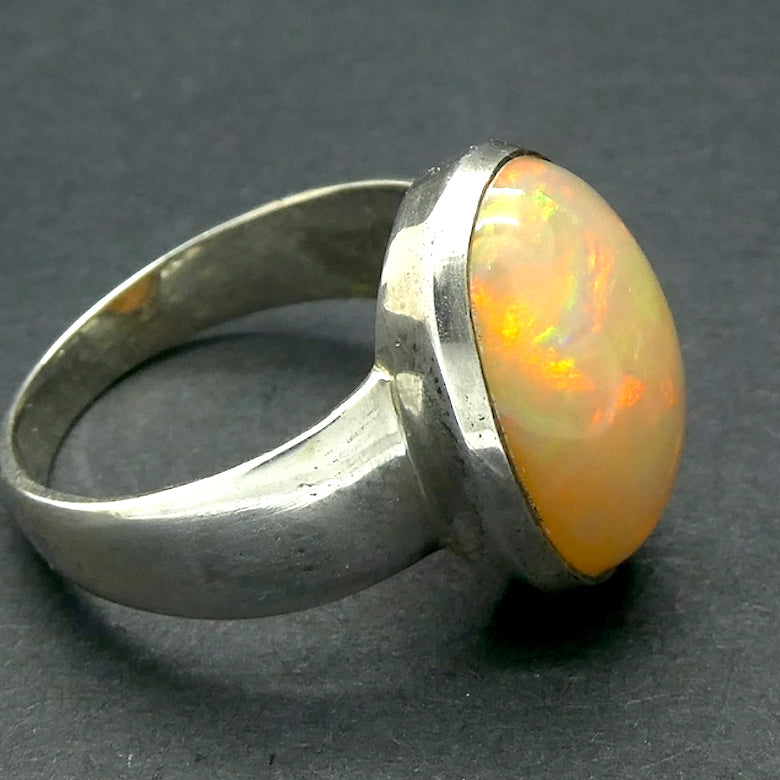 Ethiopian Opal Gemstone Ring | Large Solid Oval Cabochon  | Very Lively Display of Colours | Bright Reds, Oranges and Greens |  US Size 9 | AUS Size R1/2  Genuine Gemstones from  Crystal Heart Australia since 1986