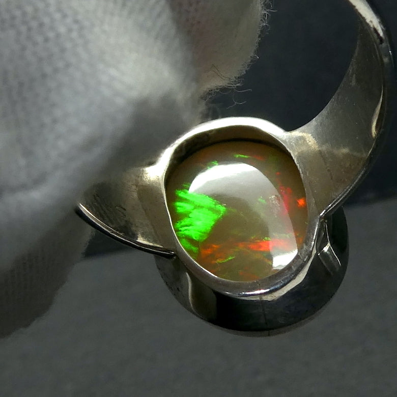 Ethiopian Opal Gemstone Ring | Large Solid Oval Cabochon  | Very Lively Display of Colours | Bright Reds, Oranges and Greens |  US Size 9 | AUS Size R1/2  Genuine Gemstones from  Crystal Heart Australia since 1986