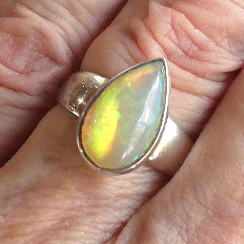 Ethiopian Opal Gemstone Ring | Large Solid Oval Cabochon  | Very Lively Display of Colours | Bright Reds, Oranges and Greens |  US Size 9 | AUS Size R1/2 | Genuine Gemstones from  Crystal Heart Australia since 1986