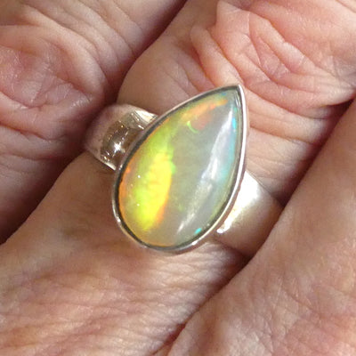 Ethiopian Opal Gemstone Ring | Large Solid Oval Cabochon  | Very Lively Display of Colours | Bright Reds, Oranges and Greens |  US Size 9 | AUS Size R1/2 | Genuine Gemstones from  Crystal Heart Australia since 1986