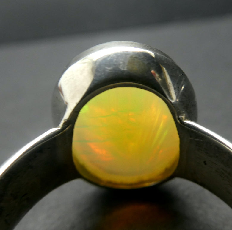 Ethiopian Opal Gemstone Ring | Large Solid Oval Cabochon  | Very Lively Display of Colours | Bright Reds, Oranges and Greens |  US Size 10 | AUS Size T1/2  Genuine Gemstones from  Crystal Heart Australia since 1986