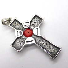 Load image into Gallery viewer, Majestic Celtic Rosy Cross Pendant in 925 Sterling Silver | Rose hand carved from natural red coral | Rosicrucian | Crystal Heart Melbourne since 1986