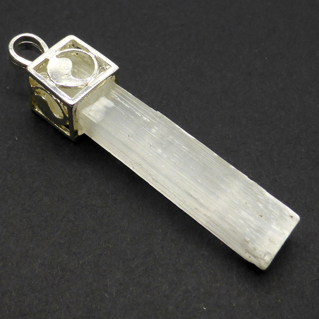 Selenite Pendant, natural uncut crystal | Silver Plated Base Metal | Yin Yang | Free cord  | Crystal Heart Melbourne Australia since1986