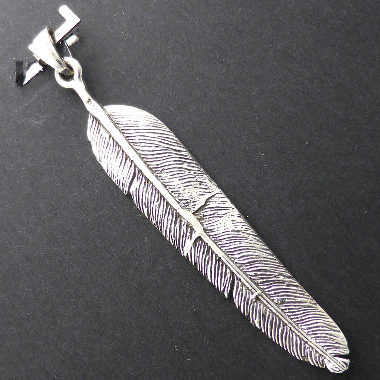 Feather Pendant, Slim, Eagles' Head. 925 Silver