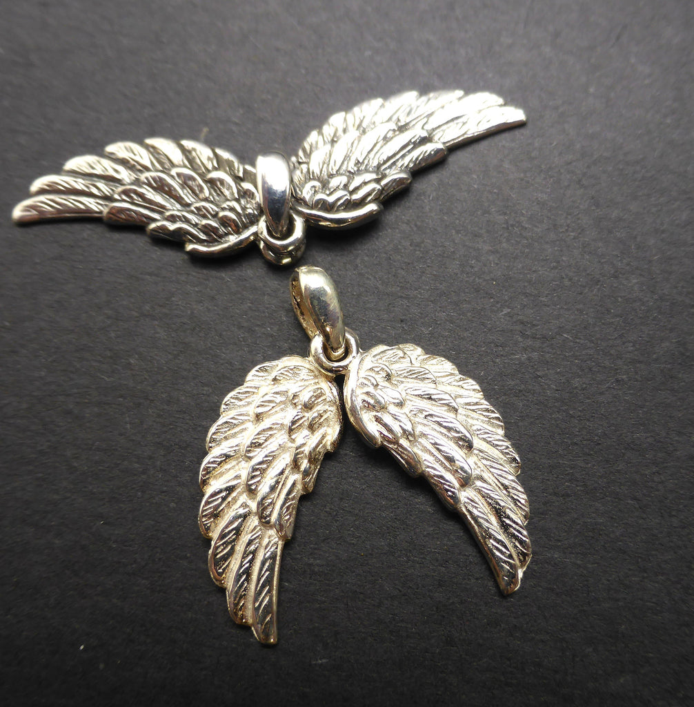 Angel Pendant with Moving Wings in bright or oxidised 925 Sterling Silver | Beautifully detailed | Crystal Heart Melbourne Australia since 1986