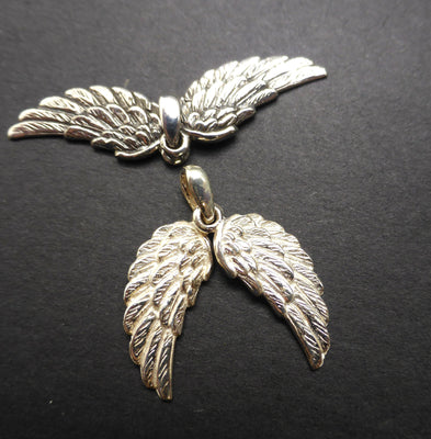 Angel Pendant with Moving Wings in bright or oxidised 925 Sterling Silver | Beautifully detailed | Crystal Heart Melbourne Australia since 1986