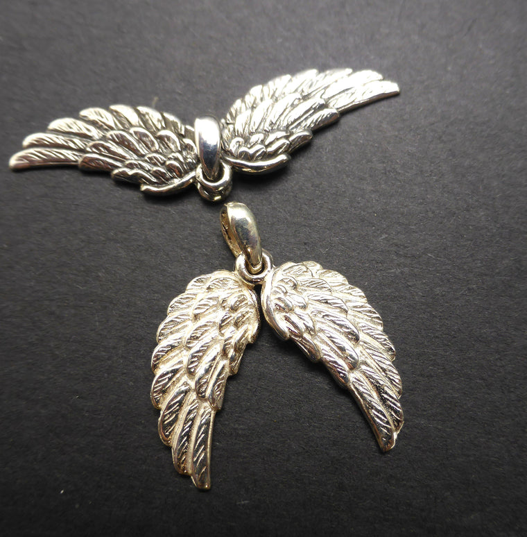 Angel Wings Pendant, Two Moving Wings,  925 Silver kp1