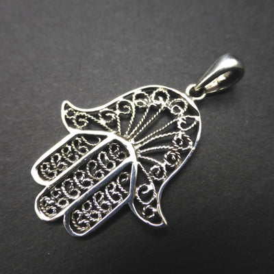 Hand of Hamsa Pendant | 925 Sterling Silver | drop 40 mm | Hand of Miriam | Hand of Mary | Crystal Heart Melbourne Australia since 1986