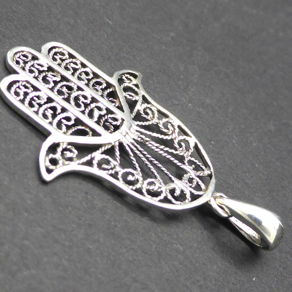 Hand of Hamsa Pendant | 925 Sterling Silver | drop 40 mm | Hand of Miriam | Hand of Mary | Crystal Heart Melbourne Australia since 1986
