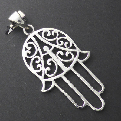 Hand of Hamsa Pendant | 925 Sterling Silver | drop 50 mm | Hand of Miriam | Hand of Mary | Crystal Heart Melbourne Australia since 1986