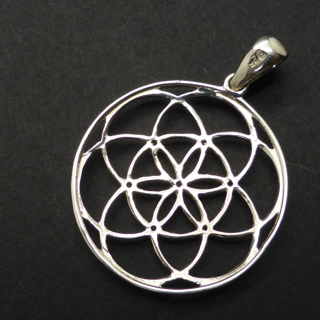 Seed of Life Pendant with Sapphire, 925 Silver