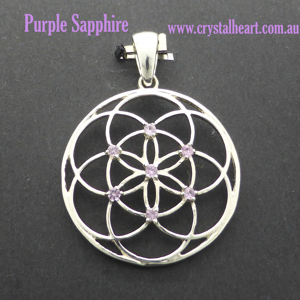Seed of life Pendant with Gemstone | 925 Sterling Silver | Sapphire or Tsavorite | Harmonise with the Universe | Crystal Heart Australia since 1986