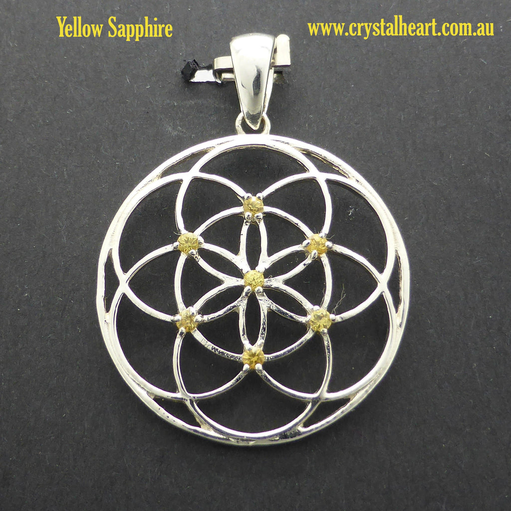 Seed of life Pendant with Gemstone | 925 Sterling Silver | Sapphire or Tsavorite | Harmonise with the Universe | Crystal Heart Australia since 1986