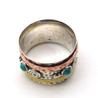 3 tone ring with spinning bands | 925 Sterling Silver Copper Brass | Turquoise Cabs | Crystal Heart Melbourne Australia since 1986
