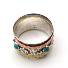 Load image into Gallery viewer, 3 tone ring with spinning bands | 925 Sterling Silver Copper Brass | Turquoise Cabs | Crystal Heart Melbourne Australia since 1986