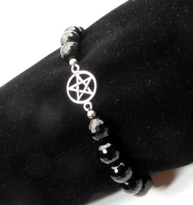 Black Onyx Gemstone Charm Bracelet | Tree of Life or Pentacle in 925 Sterling Silver | Crystal Heart Melbourne Australia since 1986