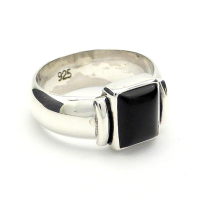 Ring Black Onyx Oblong 925 Silver Large Size | Unisex | Wide Solid Band | Crystal Heart Melbourne Australia since 1986