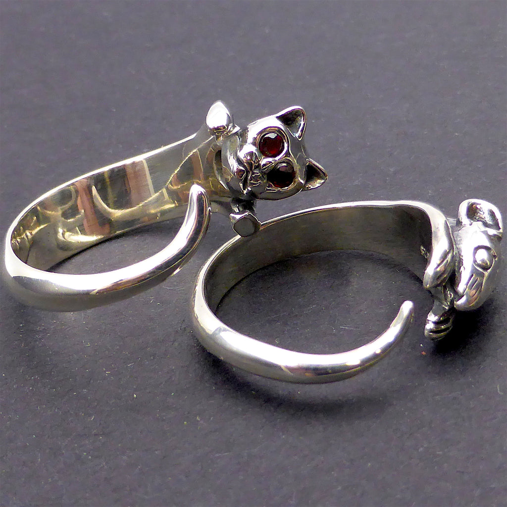 Ring Set Cat & Mouse | 925 Sterling Silver | Garnet eyes | Tom and Jerry Jewellery | Crystal Heart Melbourne Australia  since 1986